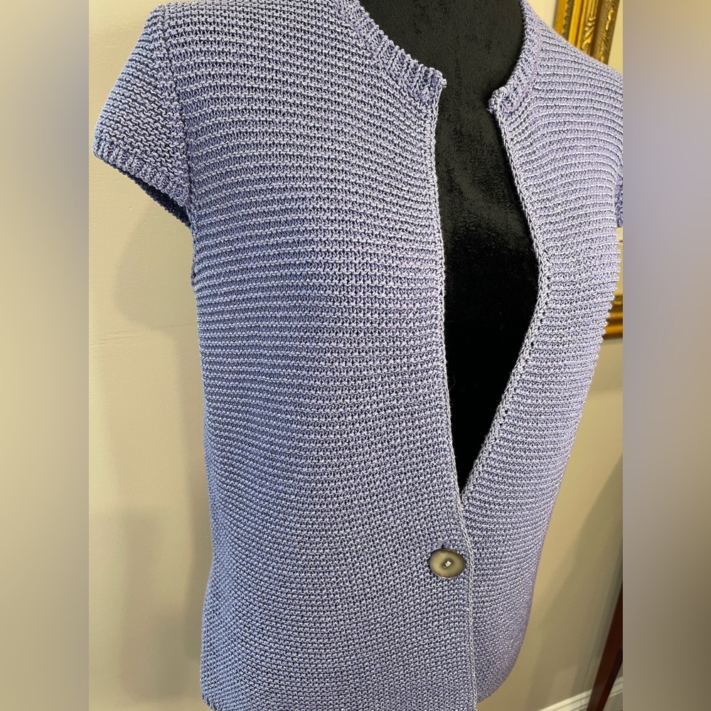 Jones New York cornflower blue deep V one button sweater vest ladies size medium - Picture 2 of 13